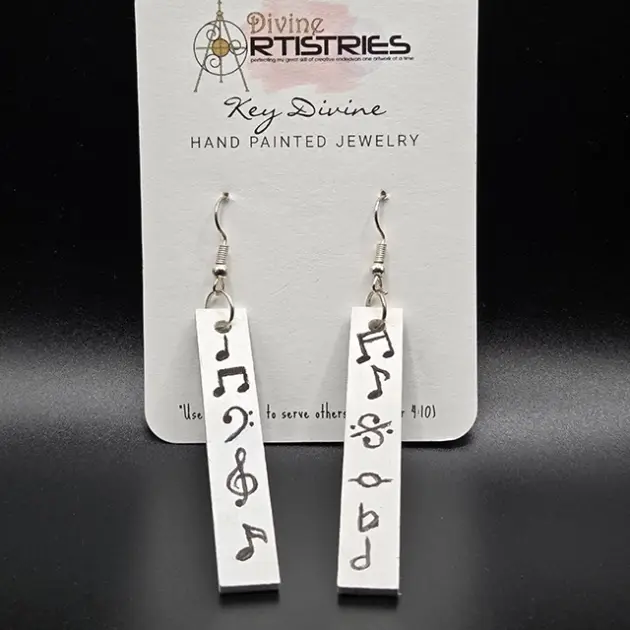 Bar Rectangle Music Note White Earrings