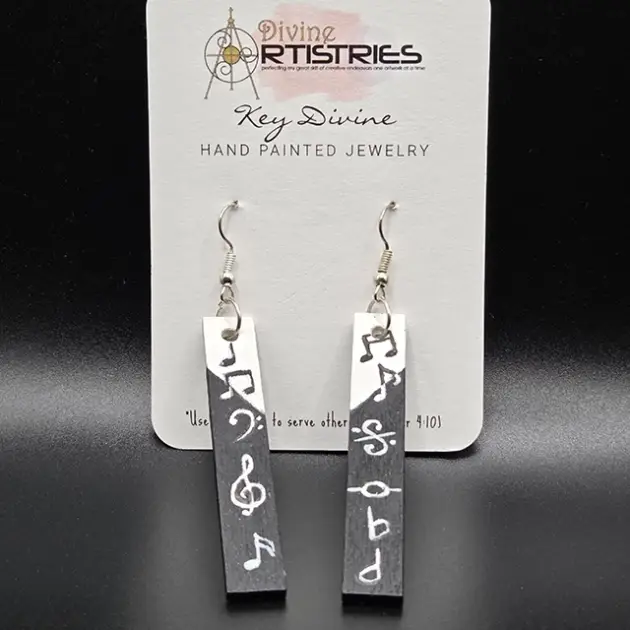 Bar Rectangle Two-Toned White & Black, Positive & Negative Music Note Earrings