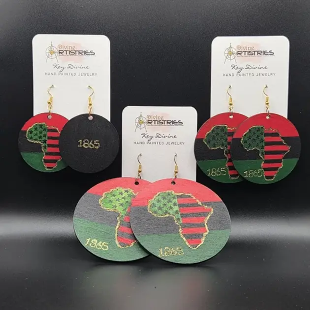 Circle African-American Flag Colored Map of Africa with Pan-African Flag Background Small, Medium, and Large Earrings