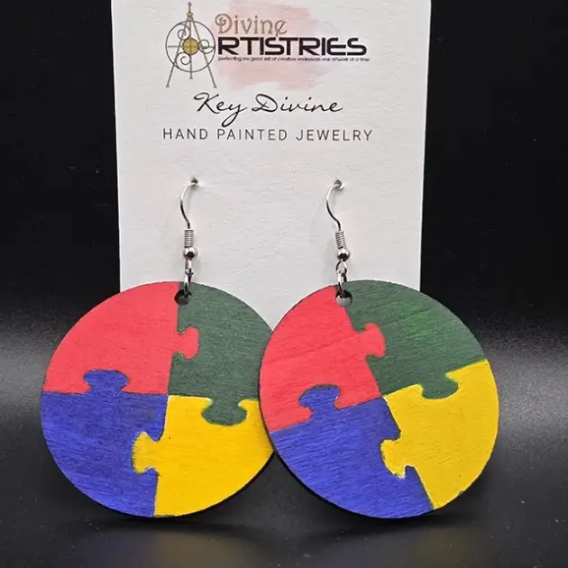Circle Autism Awareness Puzzle Piece Earrings