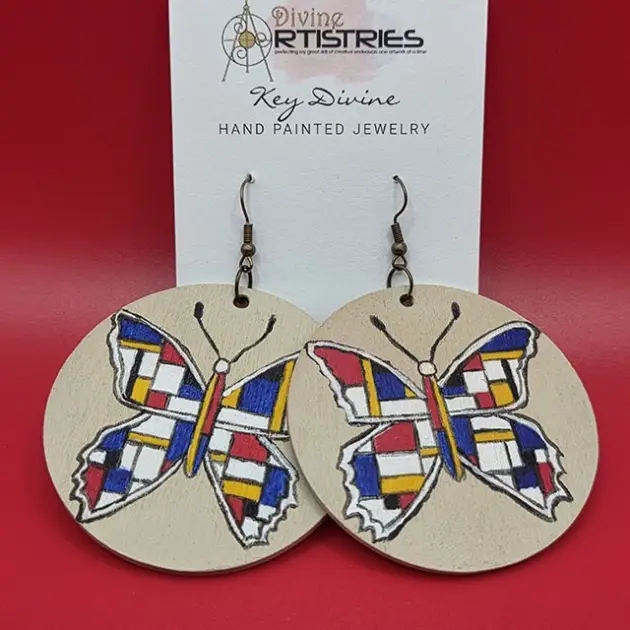 Circle Piet Mondrian Inspired Butterfly Earrings