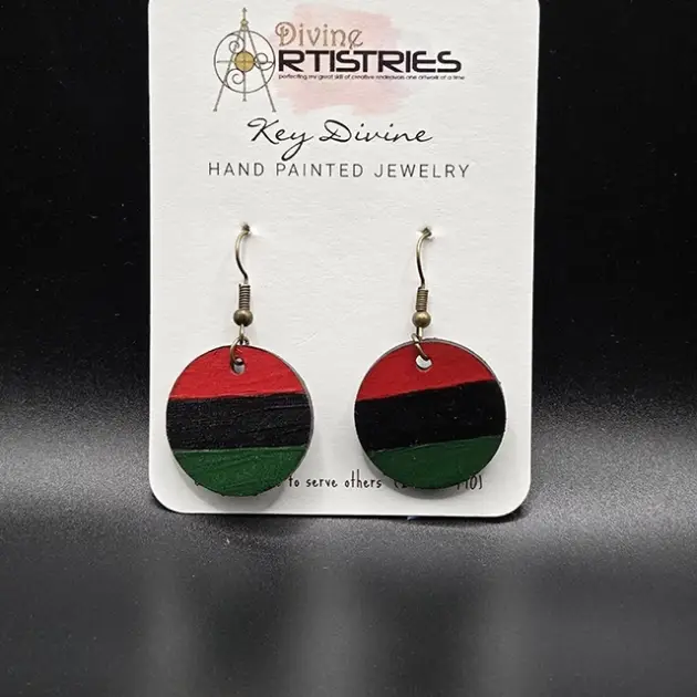 Extra Small Circle Pan-African Flag Red, Black, Green Earrings