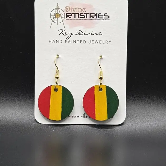Extra Small Circle Pan-African Vertical Red, Yellow, Green Earrings