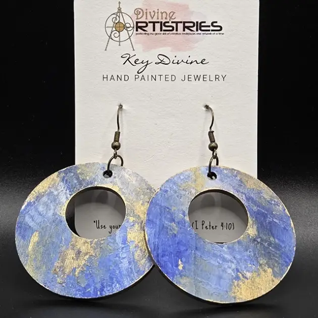 Hollowed Circle Abstract Electric Blue with Gold Accents Earrings