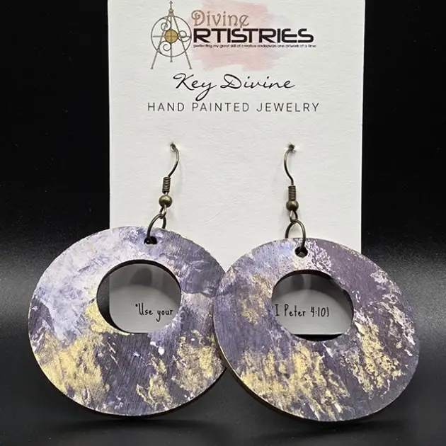 Hollowed Circle Abstract Transformation Purple with Gold Accents Earrings