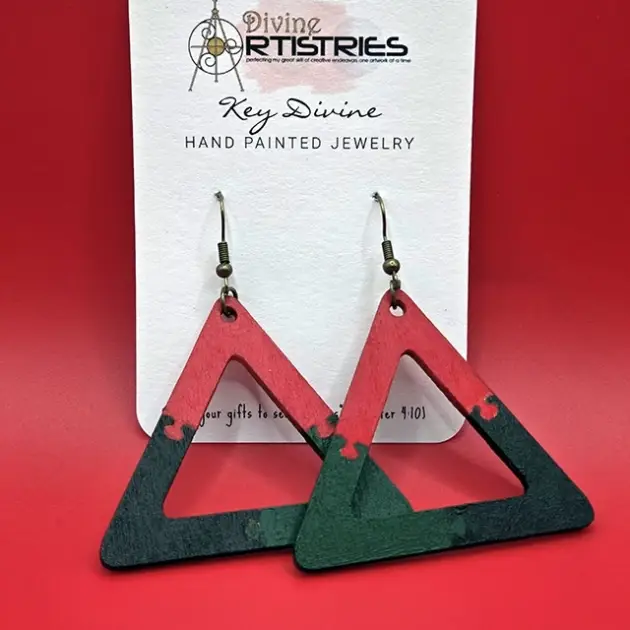 Hollowed Triangle Pan-African Connection Red, Black, Green Earrings