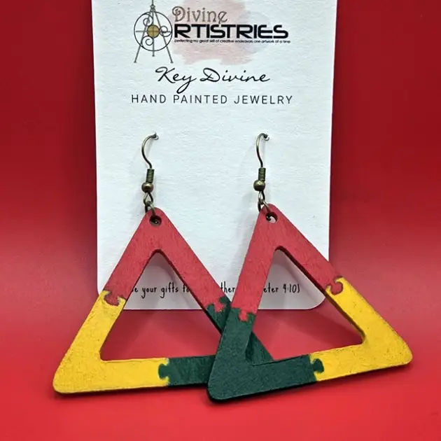 Hollowed Triangle Pan-African Connection Red, Yellow, Green Earrings