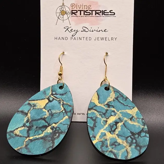 Teardrop Stormy Mountain Turquoise Earrings